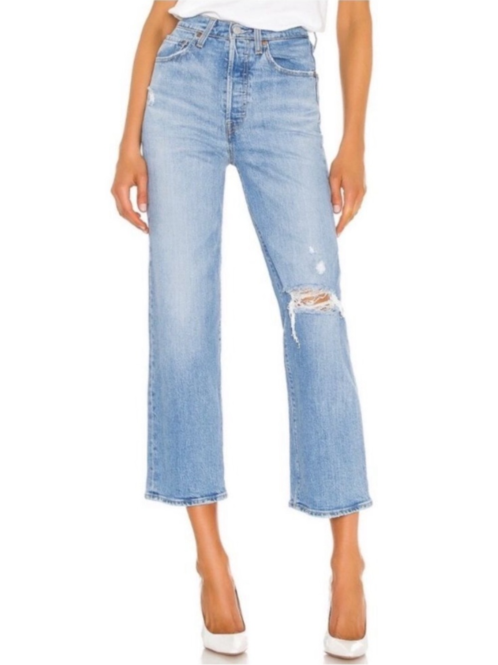 Levi’s Premium Denim Ribcage Straight Ankle in Tango Fade Light Blue Wash Sz 29 - Picture 4 of 10